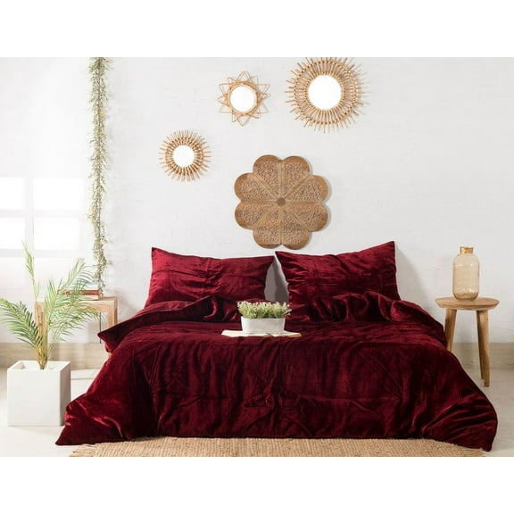 Vinsan International Ultra-Luxe Velvet Duvet Cover, Boho Bedding UO Comforter Donna Cover, 3 Pcs Set Wine Color Duvet Set, Velvet Bedding Set Twin Size