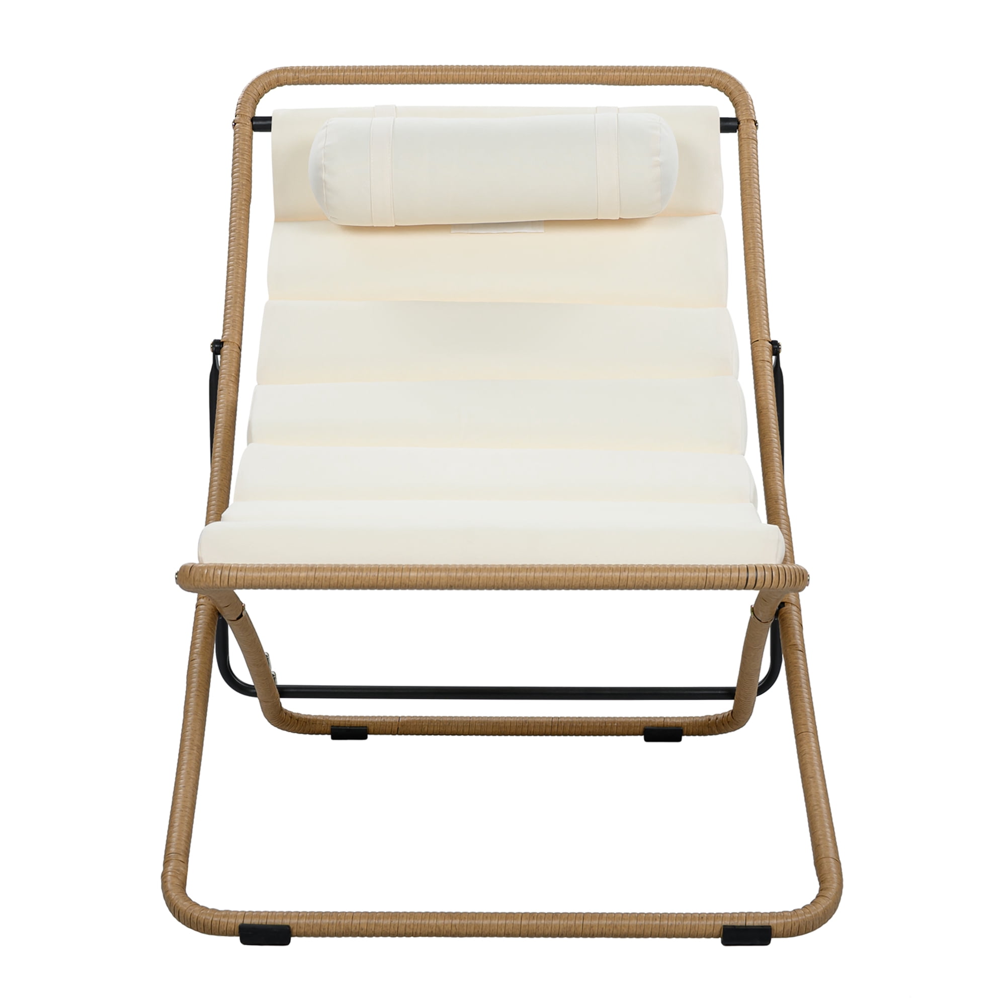2-Pieces Outdoor Folding Chair, Rattan-Wrapped Patio Chair with Adjustable Backrest, Thick Cushion, and Detachable Headrest, for the Poolside, Beach, Backyard, Decck, and Camping (Yellow)