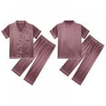 thumbnail image 4 of Little Girl Imitate Silk Pajamas Set,Short Sleeve Tops+Short Pants Sleepwear Suit,5-14Y, 4 of 9