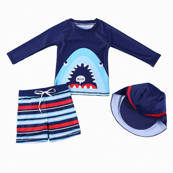 Ymyiu Boys Swim Set Boys Long Sleeve Swimsuit Kids 2-Pieces Bathing Suits Set 2T 3T (Blue,2-3 Years)