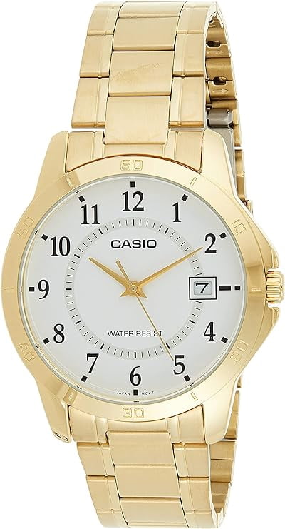 Casio MTP-V004G-7B Men's Gold Tone Stainless Steel White Dial Date Watch