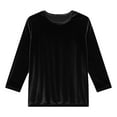 thumbnail image 6 of 3/4 Length Sleeve Velvet Shirts for Women Round Neck Gold Velour Dressy Tops Vintage Elegant Holiday Tunic Blouses, Black M, 6 of 6