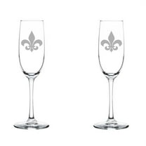 Set of 2 Glass Champagne Flutes Sparkling Wine Glasses Fleur-De-Lis (8 oz Stemmed)