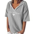 thumbnail image 1 of Birdeem Mode Femme Décontractée Manches Courtes Col en V Imprimé Lettre T-Shirt Blouse, 1 of 5