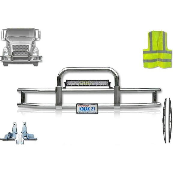 Compatible with Volvo VNL 2004-2017 Front Grille Deer Moose Bumper Guard - Chrome (Kozak)