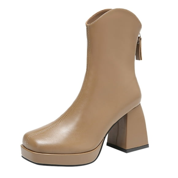 B91xZ Women's Boot Mid Calf Low Kitten Heel Suede Pointed Toe Stretch Fall Fashion Dressy Booties,Khaki 7
