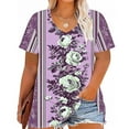 thumbnail image 5 of Inverlee Women's Boho Floral Print Plus Size Short Sleeve Shirts Summer Trendy Loose Fit V Neck Tunics Dressy Casual Stretchy Breathable Tops Blouse, 5 of 5