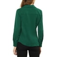 thumbnail image 4 of MODA NOVA Juniors Elegant V Neck Point Collar Long Sleeve Smooth Satin Blouse, 4 of 7
