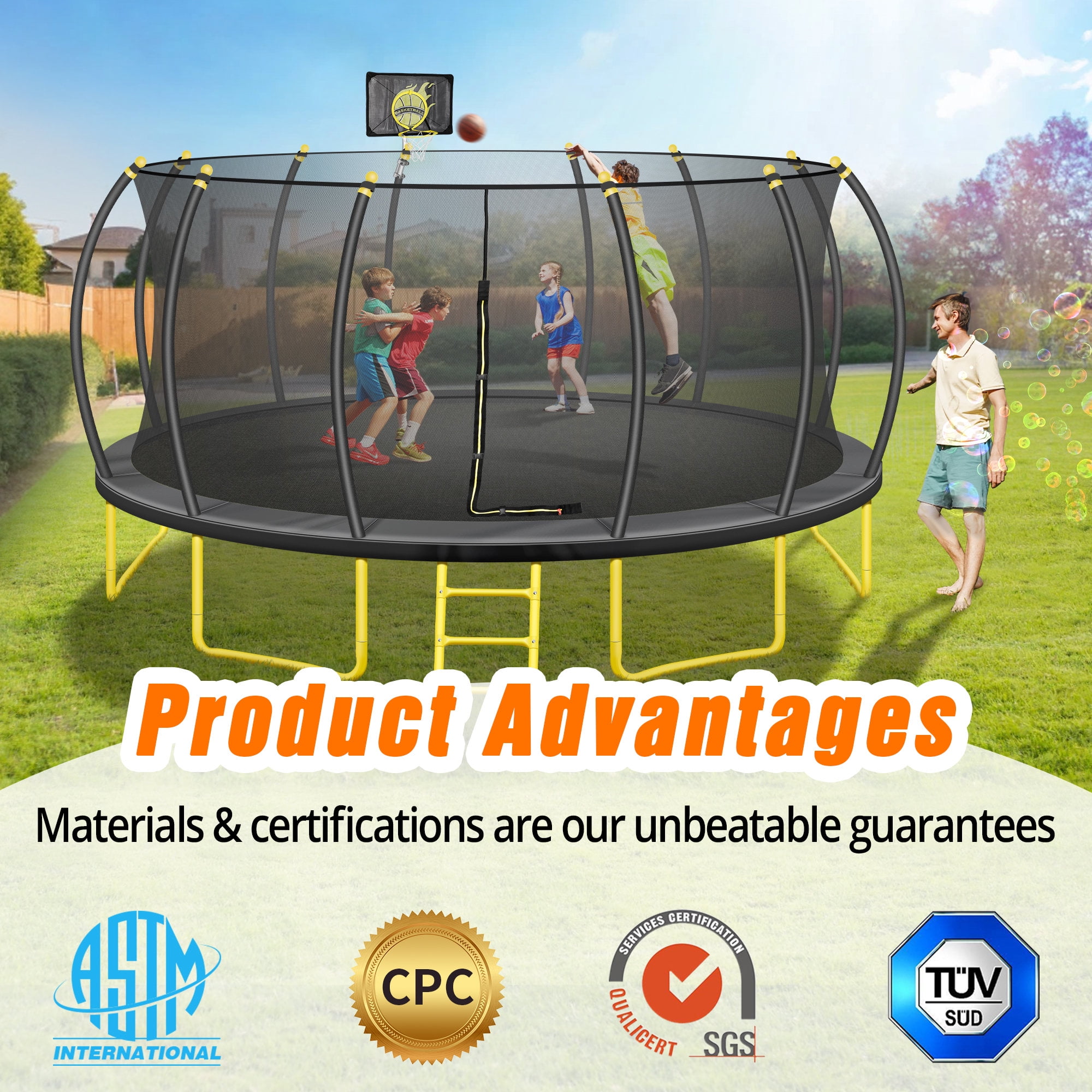 TRIPLE TREE 10FT Trampoline, Outdoor Recreational Trampolines with Basketball Hoop, Ladder, Safety Net, Round Trampolines for Kids, Easy Assembly, TRIPLE TREE 10FT Trampoline, Outdoor Recreational Trampolines with Basketball Hoop, Ladder, Safety Net, Round Trampolines for Kids, Easy Assembly,