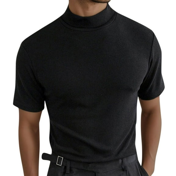 Mens T Shirt Summer Turtleneck Solid High Collar Short Sleeve Tops Soft Lightweight Casua Slim Fit Workout Basic Tees