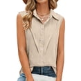 thumbnail image 4 of Ltctricy Women's Plus Size Tank Tops Collared Pleated Sleeveless Button down Shirts Business Casual Tunic Blouses, 4 of 7