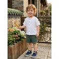 thumbnail image 6 of BemeyourBBs Toddler Baby Boy Summer Clothes Infant baby Boys Cotton Linen Outfits Short Sleeve Solid Color Button Down Shirt Tops and Elastic Waist Pockets Shorts 2Pcs Set, 6 of 9