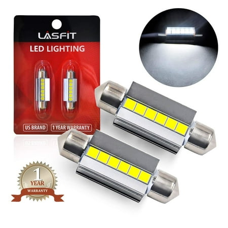 LASFIT 36mm LED Festoon 6418 6411 DE3425 Bulb Canbus Error Free 400LM 6000K Extremely Bright Use for Dome Map Door License Plate Trunk Vanity Mirror Lights, Xenon White (Pack of 2)