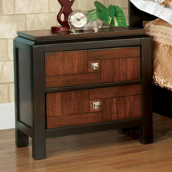 CoSoTower Acacia Walnut 1pc Nightstand Only Transitional Solid Wood 2-Drawers Square Chrome Knobs Multitone Unique Nightstand