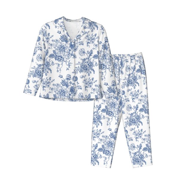 Fotbe Rose Flowers Conjunto de Pijama de Manga Larga para Mujer con Estampado, Ropa de Dormir de 2 Piezas, Conjunto de Casa Suave y Cómodo con Bolsillos-Small
