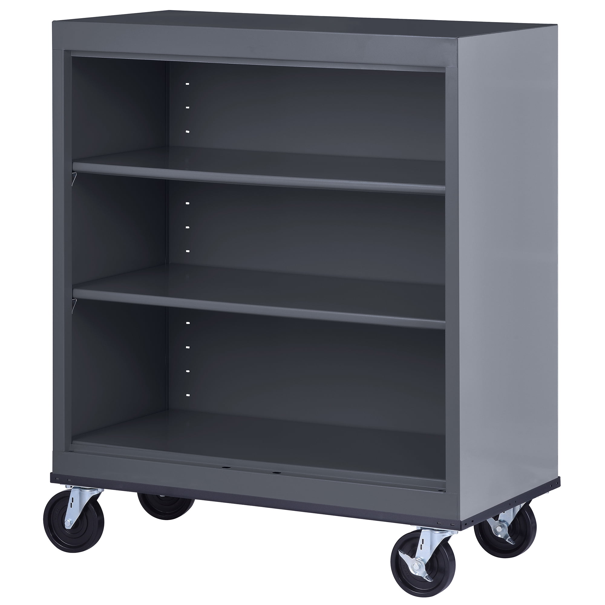 Sandusky Mobile Bookcase Series 42 in. Tall Charcoal Metal 3-Shelves Standard Bookcase With Casters