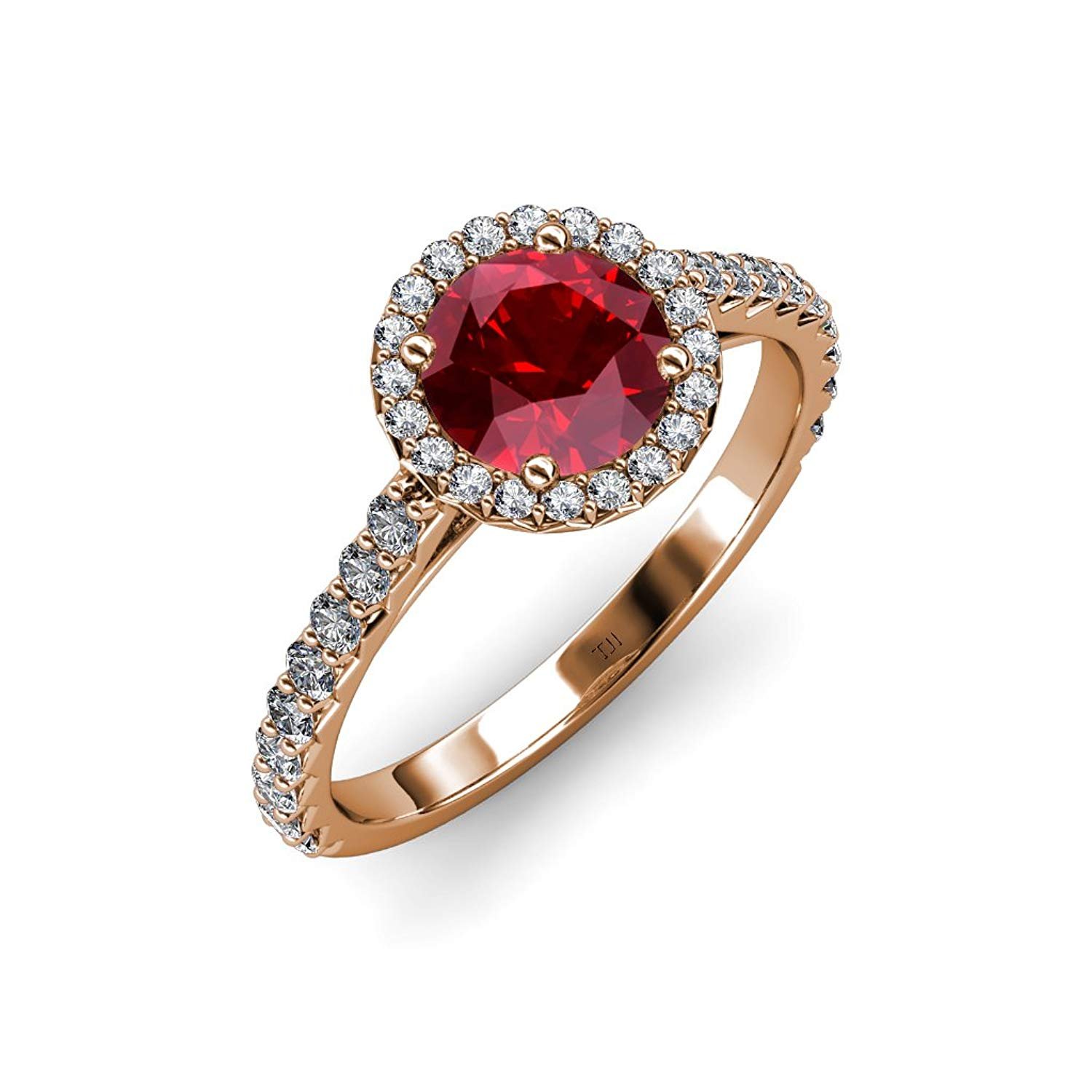 Ruby and Diamond (SI2-I1, G-H) Halo Engagement Ring 1.33 ct tw in 14K Rose Gold.size 8.5 - image 3 of 8