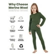 thumbnail image 2 of Kids 100% Merino Wool Base Layer Set - Unisex Merino Wool Thermal Underwear For Kids Top, Bottom, 2 of 5