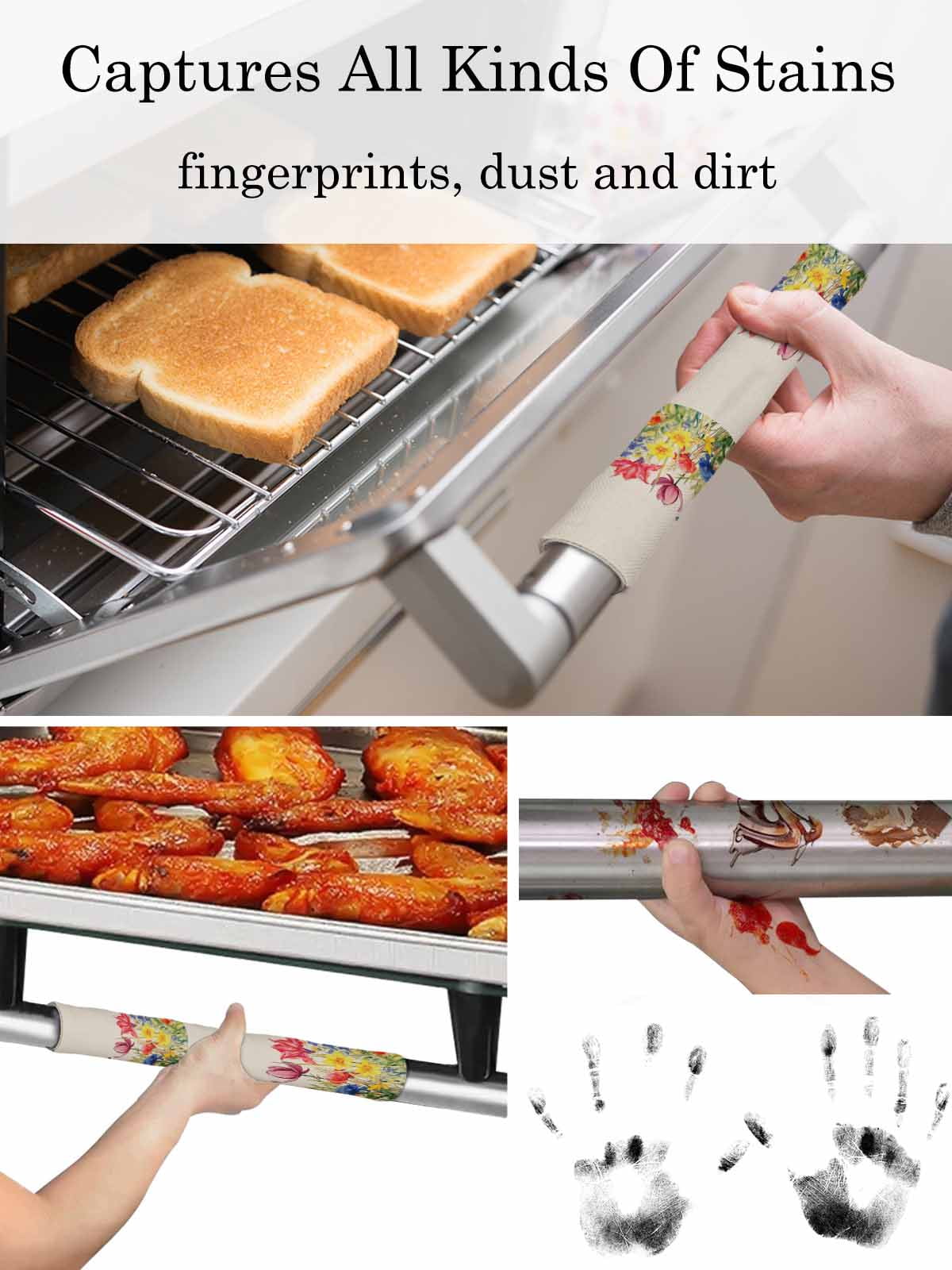 Colorful Tulip Refrigerator Door Handle Covers Set of 2, Spring Floral Watercolor Botanical Rustic Kitchen Fridge Microwave Oven Dishwasher Stove Cabinet Handle Protectors, Washable Appliance Decor