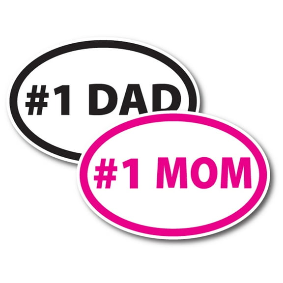 Magnet Me Up #1 Mom and #1 Dad Combo Pack Oval Magnet Decal, 4x6 In, Vinyl Automotive Magnet
