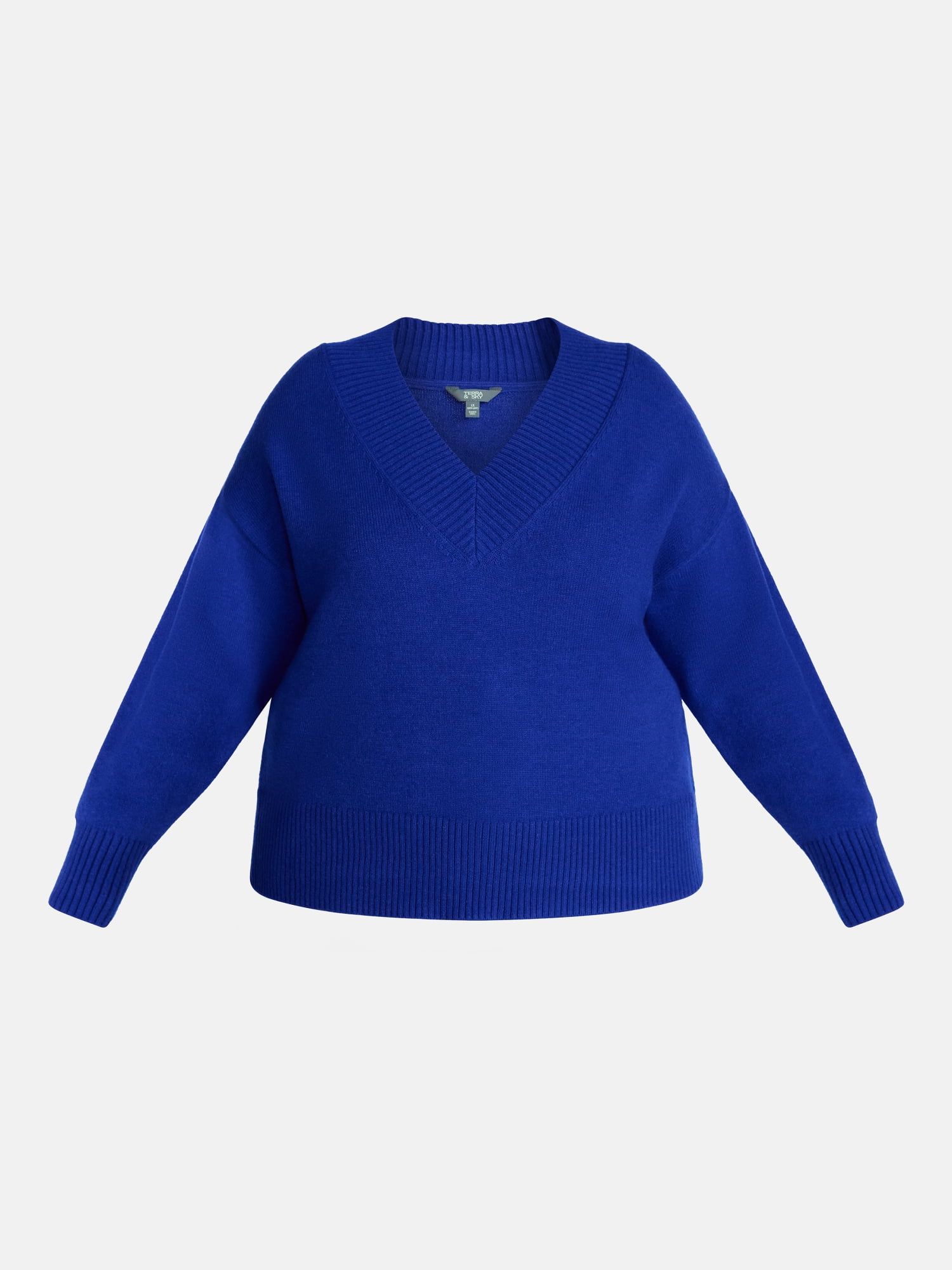 Terra & Sky Women's Plus Deep V-Neck Sweater with Long Sleeves, Midweight, Sizes 0X-5X