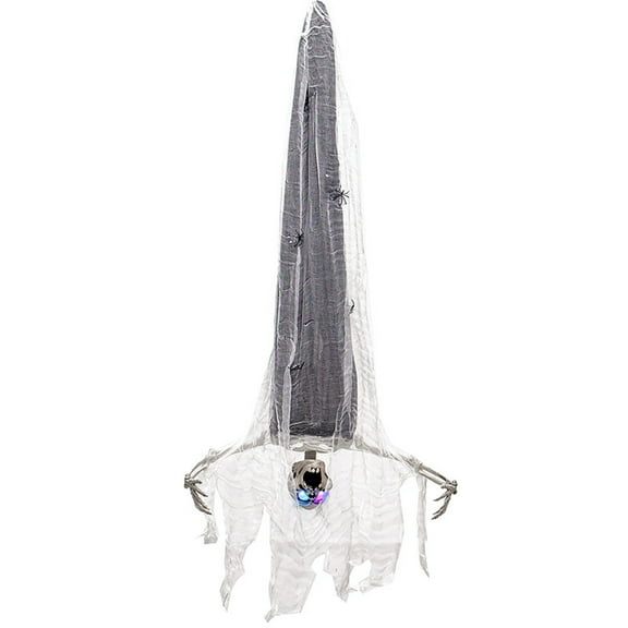 Outdoor Halloween Decoration,53" Life Size Scary Hanging Upside Down Zombie Skeleton with Flashing Light Eyes for Yard,Patio,Haunted House,Light Up Skeleton Porps