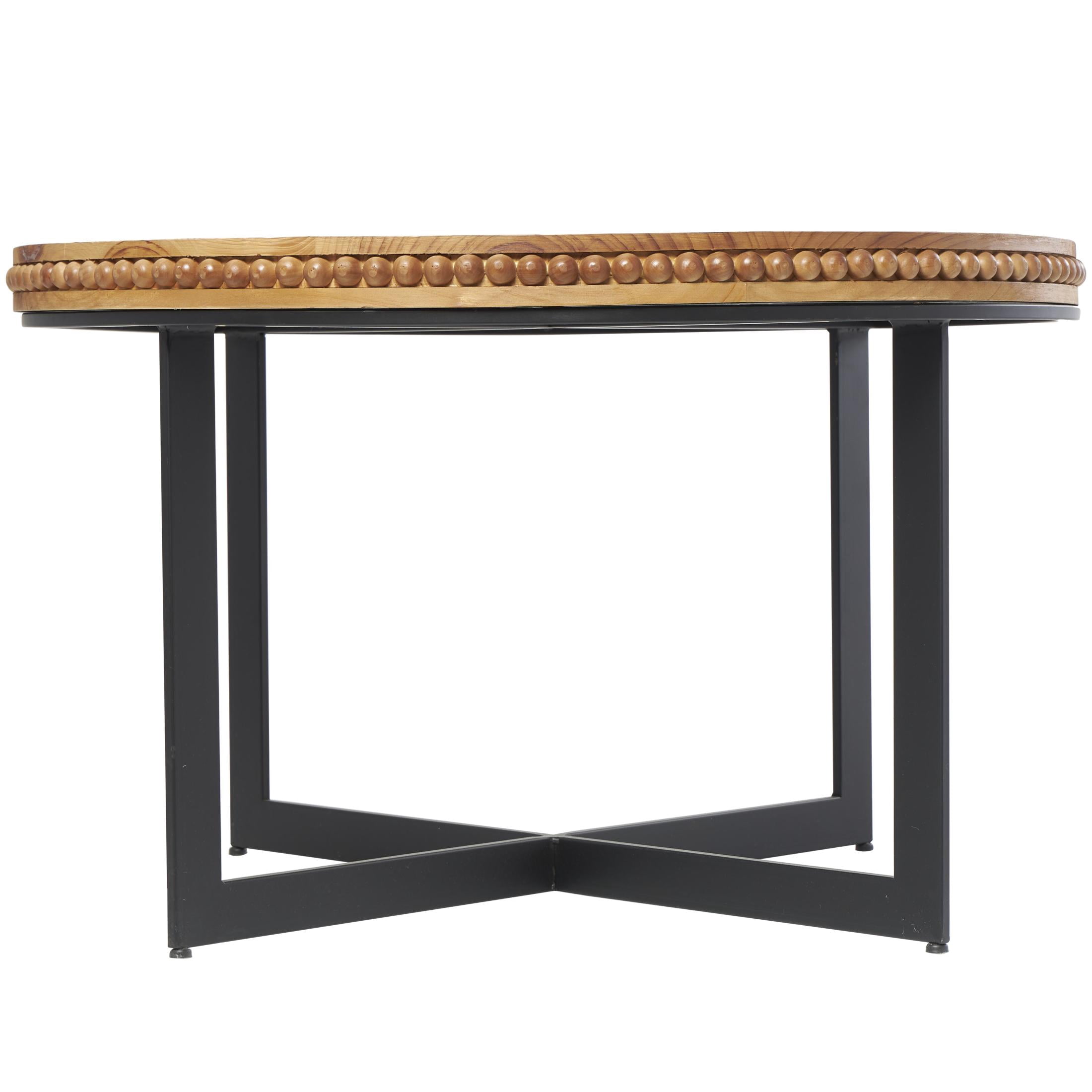 DecMode 30" x 16" Brown Wood Beaded Coffee Table with Metal X-Shaped Base, 1-Piece