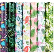 7 Sheets Flamingo Wrapping Paper 29x20in, Hawaii Tropical Themed Wrap Paper for Birthday, Baby Shower, Flowers Party, DIY Craft, Gift Wrapping Decorations Supplies