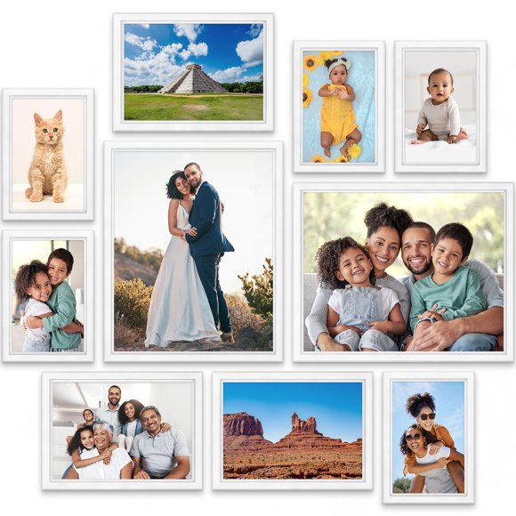 Icona Bay Juego De Marcos De Fotos Blancos Combinados, 10 Piezas (Cinco 4 X 6, Tres 5 X 7, Dos 8 X 10), Colección Maestro De Estilo Contemporáneo Elegante Para Galería De Pared