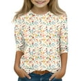 thumbnail image 2 of Drmagiyhm Beige 3/4 Sleeve Shirt for Girls Size 10-12 Casual Floral Print Shirt Trendy Cute T Shirt Little Girl Fall Winter Crewneck Tees 11-12 Years, 2 of 5