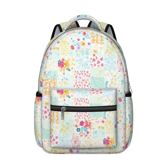 Pioneer Flower Floral Print Pattern Backpack for School, Cute School Bag with Adjustable Shoulder Straps and Padded Back, 15.3"x11"x7.1"