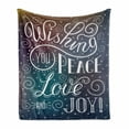 thumbnail image 1 of Saying Soft Flannel Fleece Throw Blanket, Christmas Themed Typographic Image with Wishing You Peace Love and Joy Lettering, Cozy Plush for Indoor and Outdoor Use, 60" x 80", Multicolor, by Ambesonne, 1 of 5