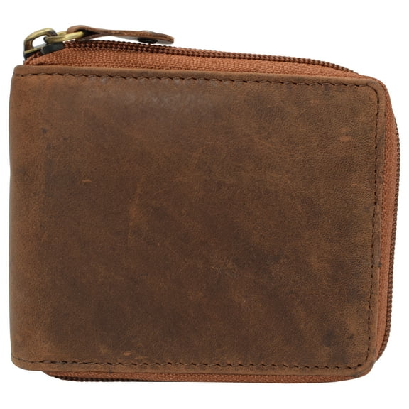 RFID Blocking Mens Vintage Leather Zip Around Bifold Wallet Credit Card Holder
