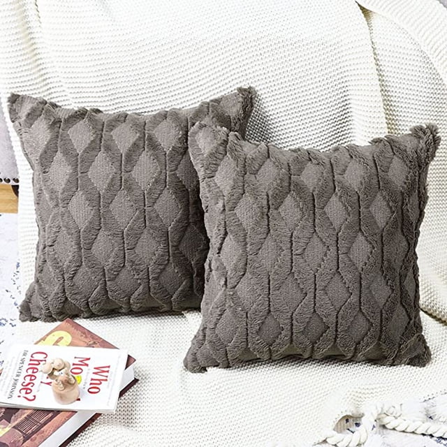 Throw Pillow Cover Double Sided Plush Rhombus Cushion Case Simple Modern Design Decorative Throw Pillowcase with Core Dark Grey 45x45cm/17.7x17.7in (Include Pillow Core)