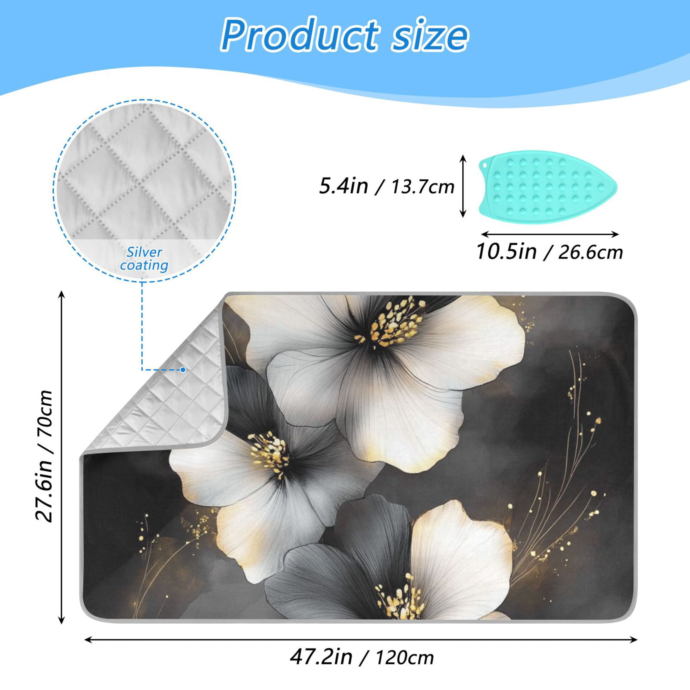 Black and White Flower Ironing Mat Blanket for Table Top Travel Portable Ironing Board Pad 47.2x27.6 Inch