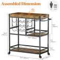 thumbnail image 4 of Bar Cart, Home Bar Serving Cart, 3 Tier Drink Cart with 12 Wine Bottle Racks, Liquor Beverage Cart for Kitchen Dining Livingroom, 31.5" x 15.7" x 36.6", Removable Top Tray, Rustic Brown, 4 of 9