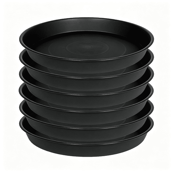 BPPEG 6 Pack Plastic Plant Saucer Water Drip Tray,4 5 6 7 8 9 10 11 12 13 15 17 19",Heavy Sturdy Plant Drainage Tray for Indoors Outdoor,Flower Saucers for Pots Base (4",Black)