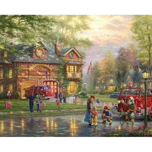 David Textiles Hometown Firehouse 35x43" Panel 100% Cotton Fabric sold by the panel