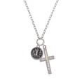 thumbnail image 2 of Delight Jewelry Silvertone Antiqued Round Seal - Initial - I - Be Strong and Courageous Engraved Cross Zoey Necklace, 28", 2 of 4