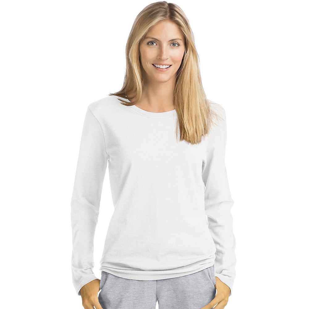 Hanes - Hanes Women's Long-Sleeve Crewneck T-Shirt - O9133 - Walmart ...