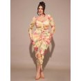 thumbnail image 4 of Yellow Plus Size Womens Floral Print Ruched Square Neck Long Sleeve Maxi Dress With Ruffle Hem, 4 of 7