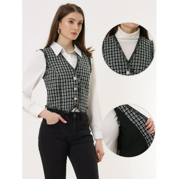 Chaleco de Tela de Cuadros para Mujer Chaleco de Traje Vintage de Estilo de 50s Negro M Allegra K Chaleco Walmart en linea