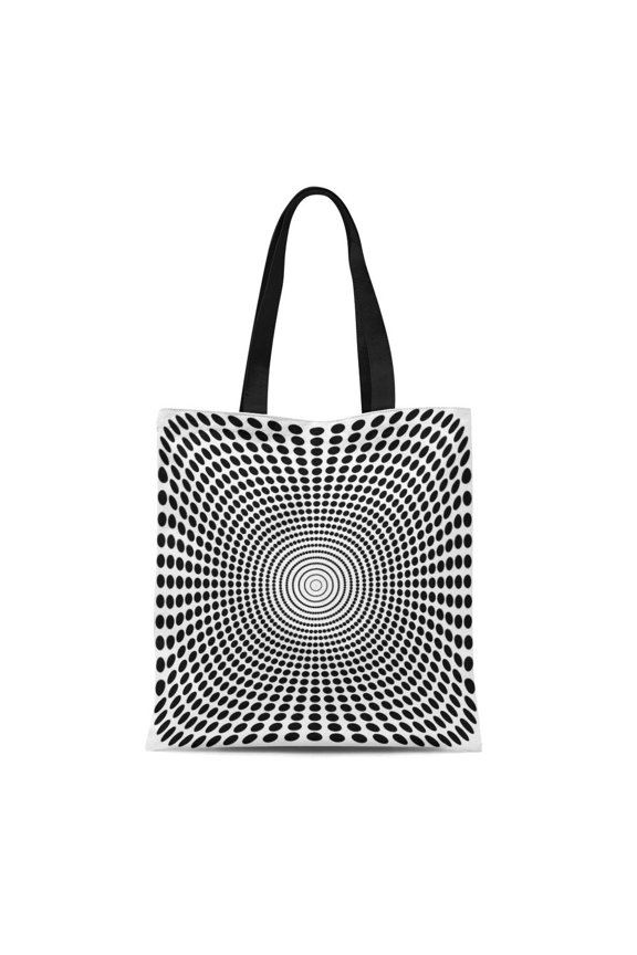 Canvas Bag Resuable Tote Grocery Shopping Bags Abstract Optical Zoom Black and White Checkers Checks Chequered Chess Circle Tote Bag