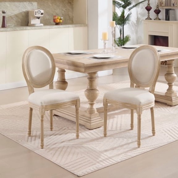 Dtwnek Set of 2 Upholstered Dining Chair with Round Back, Perfect for Living Room, Kitchen, Restaurant, Beige