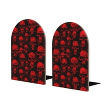 Junzan Red Skulls for Wood Bookends,1 Pair Book Ends for Shelves Book Holder Stand Decorative Book Stoppers for Heavy Duty Books/CD/File/Video Games