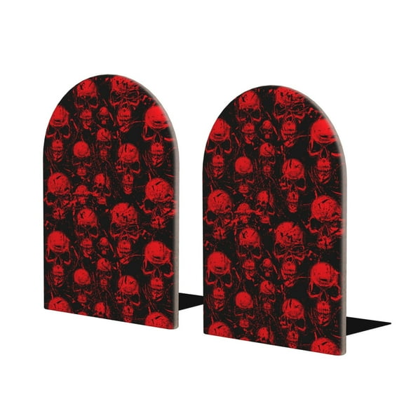 Junzan Red Skulls for Wood Bookends,1 Pair Book Ends for Shelves Book Holder Stand Decorative Book Stoppers for Heavy Duty Books/CD/File/Video Games