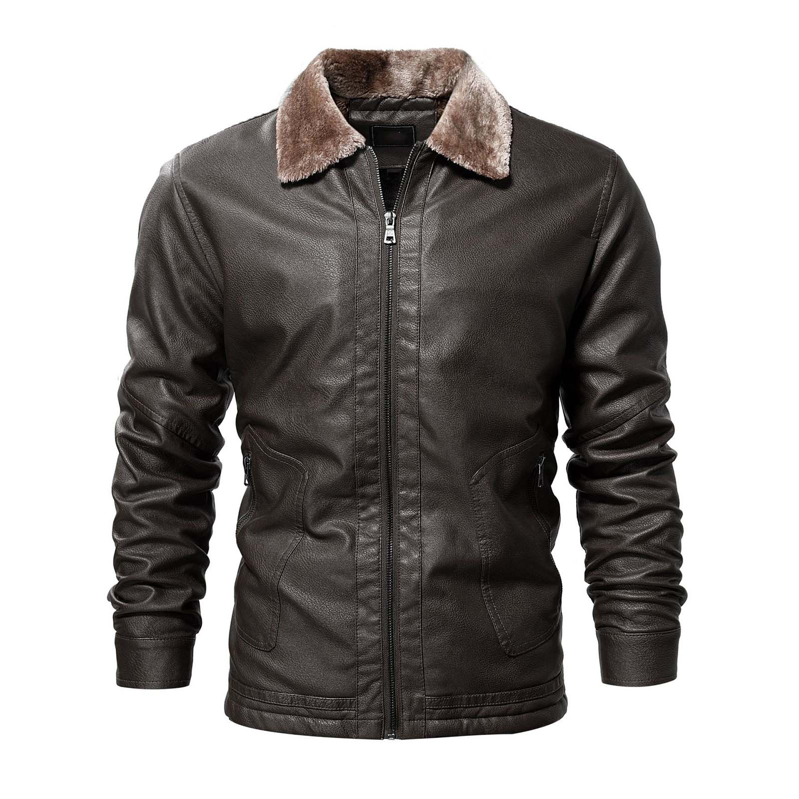 Mens Faux Fur Jacket Sherpa Lined Fleece Shearling Coat Warm Military