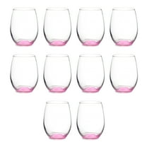 Stemless Wine Glasses in Bulk by ARC Perfection, 15 oz, 10 pack, Red or White Wine Glass Set, Pink