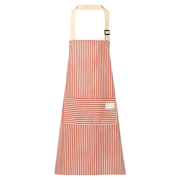 Striped Apron with Pockets, Cotton Linen Sleeveless Smock for Cooking Baking Grilling Working, Adjustable Waist Ties