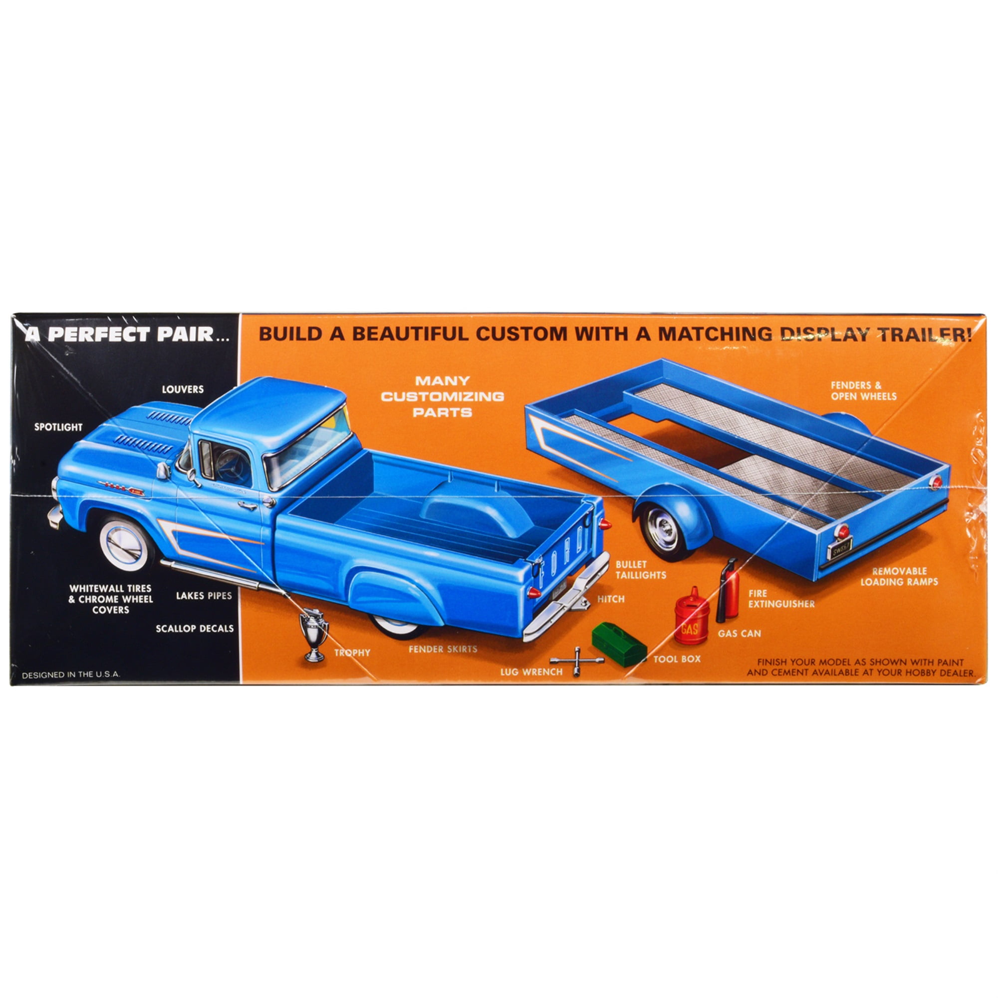Skill 2 Model Kit 1960 Ford F-100 Pickup Truck with Trailer 3-in-1 Kit 1/25 Scale Model by AMT